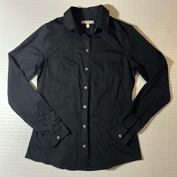 Banana Republic fitted solid black long sleeve button down shirt woman size 12 - Picture 1 of 4